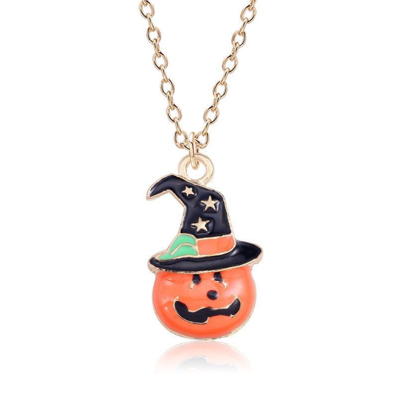 Wholesale Halloween Themed Pumpkin Hat Cat Animal Necklace